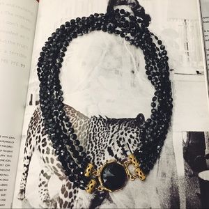 Black Gemstone Necklace/ clip earring